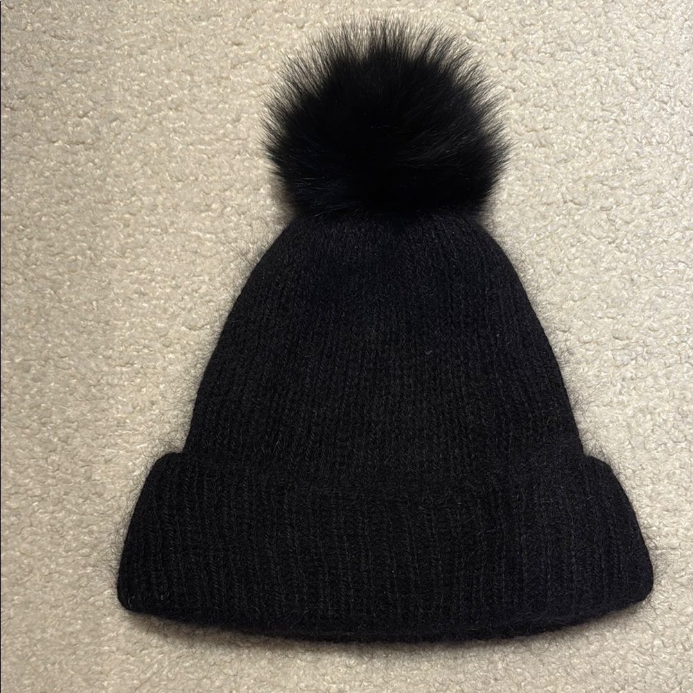 Eugenia Kim Black Knit Hat with Pom Pom